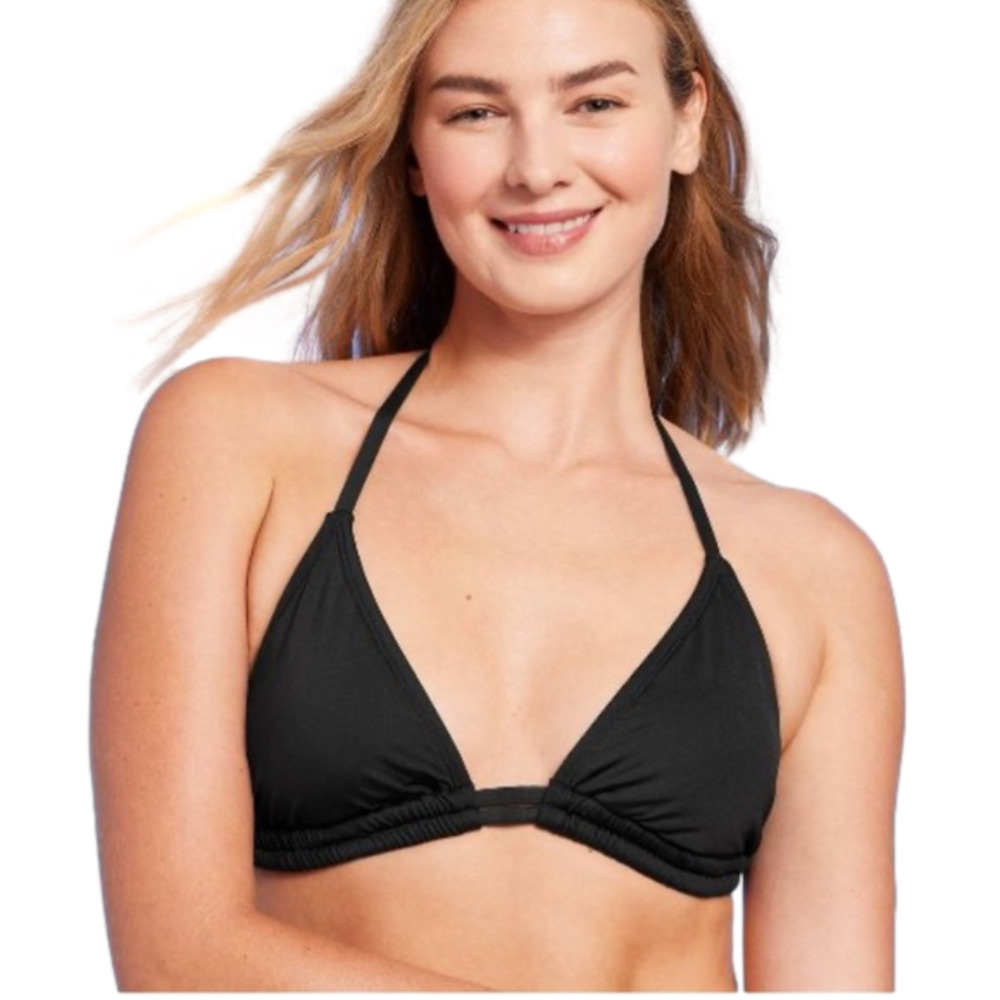 WOMEN'S sexy black Double Tunnel string triangle Bikini Top - Kona Sol tie back